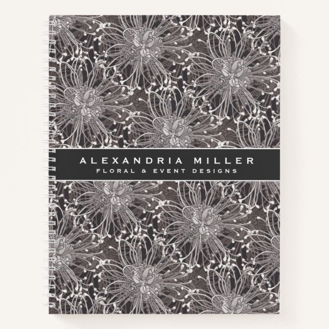 Elegant Gray Dandelion Flowers | Name & Subject Notebook (Front)