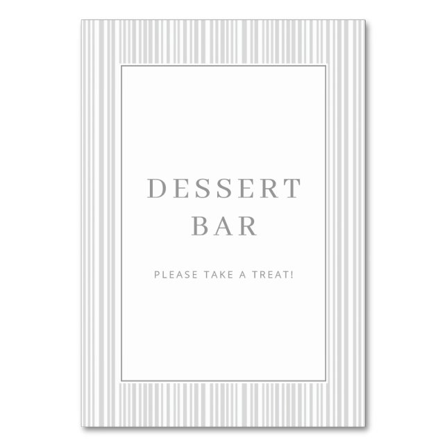 Elegant Gray Dessert Bar Sign Table Number (Front)