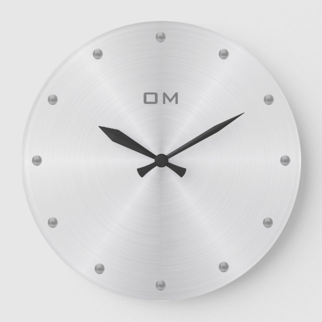 Elegant Gray Dots on Silver Background Large Clock (Front)