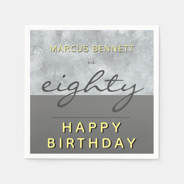 Elegant Gray Eighty Script Happy 80th Birthday Napkins (Front)