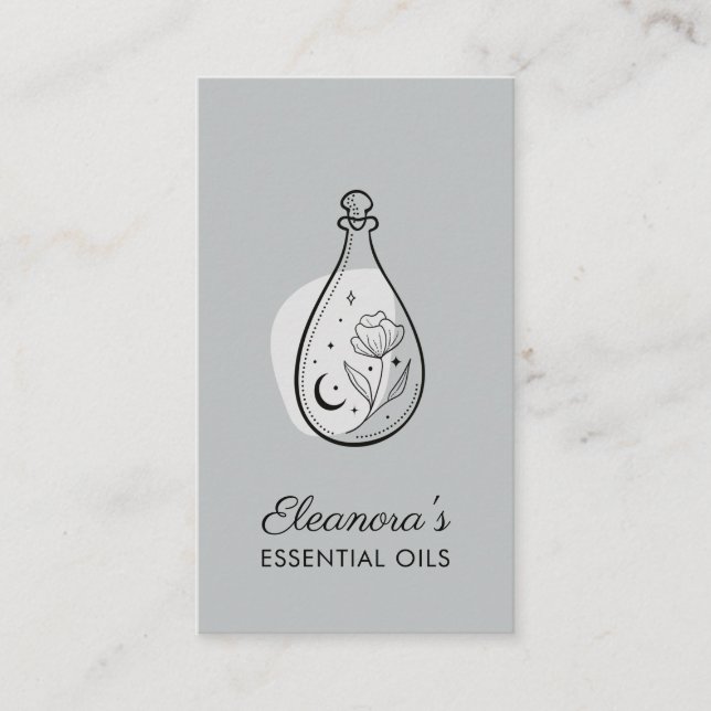 Elegant Gray Essential Oils Aromatherapy Business Card (Front)