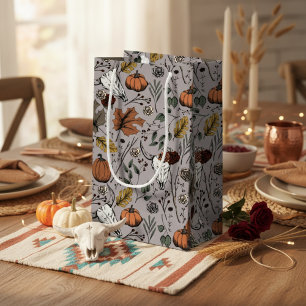 Elegant Gray Fall Harvest and Cow Skulls Small Gift Bag