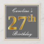[ Thumbnail: Elegant, Gray, Faux Gold 27th Birthday + Name Invitation ]