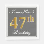[ Thumbnail: Elegant Gray, Faux Gold 47th Birthday; Custom Name Napkins ]