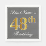 [ Thumbnail: Elegant Gray, Faux Gold 48th Birthday; Custom Name Napkins ]