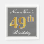 [ Thumbnail: Elegant Gray, Faux Gold 49th Birthday; Custom Name Napkins ]