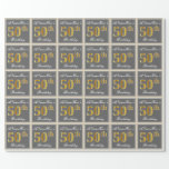 [ Thumbnail: Elegant, Gray, Faux Gold 50th Birthday + Name Wrapping Paper ]