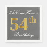 [ Thumbnail: Elegant Gray, Faux Gold 54th Birthday; Custom Name Napkin ]