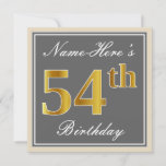 [ Thumbnail: Elegant, Gray, Faux Gold 54th Birthday + Name Invitation ]