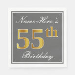 [ Thumbnail: Elegant Gray, Faux Gold 55th Birthday; Custom Name Napkins ]