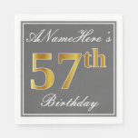 [ Thumbnail: Elegant Gray, Faux Gold 57th Birthday; Custom Name Napkins ]