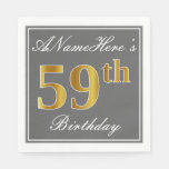 [ Thumbnail: Elegant Gray, Faux Gold 59th Birthday; Custom Name Napkins ]