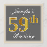 [ Thumbnail: Elegant, Gray, Faux Gold 59th Birthday + Name Invitation ]