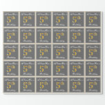 [ Thumbnail: Elegant, Gray, Faux Gold 5th Birthday; Custom Name Wrapping Paper ]