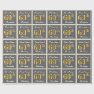 Elegant, Gray, Faux Gold 60th Birthday + Name Wrapping Paper