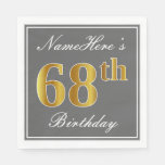[ Thumbnail: Elegant Gray, Faux Gold 68th Birthday; Custom Name Napkins ]