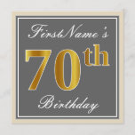 [ Thumbnail: Elegant, Gray, Faux Gold 70th Birthday + Name Invitation ]