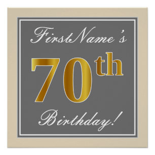 Elegant, Gray, Faux Gold 70th Birthday + Name Poster