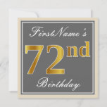 [ Thumbnail: Elegant, Gray, Faux Gold 72nd Birthday + Name Invitation ]