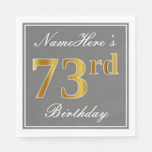 Elegant Gray, Faux Gold 73rd Birthday; Custom Name Paper Napkins