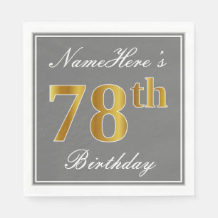 Elegant Gray, Faux Gold 78th Birthday; Custom Name Paper Napkins