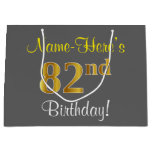 [ Thumbnail: Elegant, Gray, Faux Gold 82nd Birthday + Name Gift Bag ]