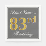 [ Thumbnail: Elegant Gray, Faux Gold 83rd Birthday; Custom Name Napkins ]