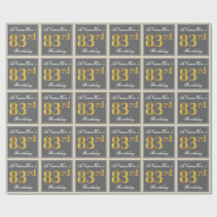Elegant, Gray, Faux Gold 83rd Birthday + Name Wrapping Paper