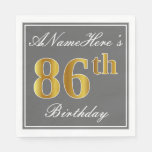[ Thumbnail: Elegant Gray, Faux Gold 86th Birthday; Custom Name Napkins ]