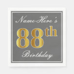 [ Thumbnail: Elegant Gray, Faux Gold 88th Birthday; Custom Name Napkins ]