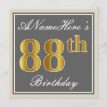 [ Thumbnail: Elegant, Gray, Faux Gold 88th Birthday + Name Invitation ]