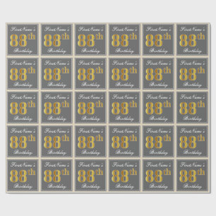 Elegant, Gray, Faux Gold 88th Birthday + Name Wrapping Paper