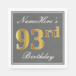 [ Thumbnail: Elegant Gray, Faux Gold 93rd Birthday; Custom Name Napkins ]