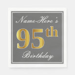 [ Thumbnail: Elegant Gray, Faux Gold 95th Birthday; Custom Name Napkins ]