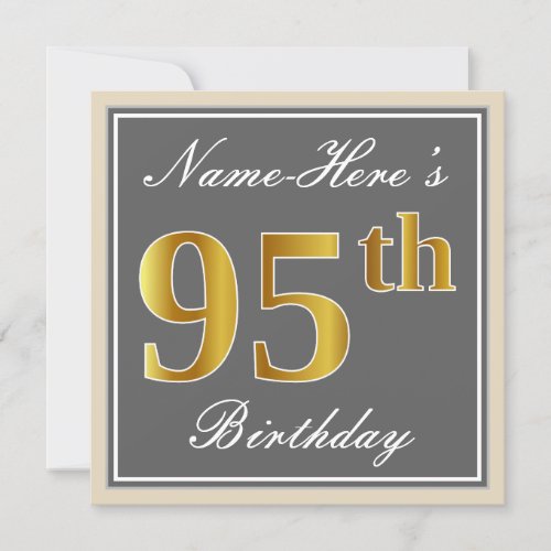 Elegant Gray Faux Gold 95th Birthday  Name Invitation
