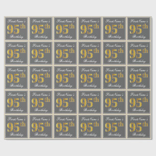 Elegant, Gray, Faux Gold 95th Birthday + Name Wrapping Paper