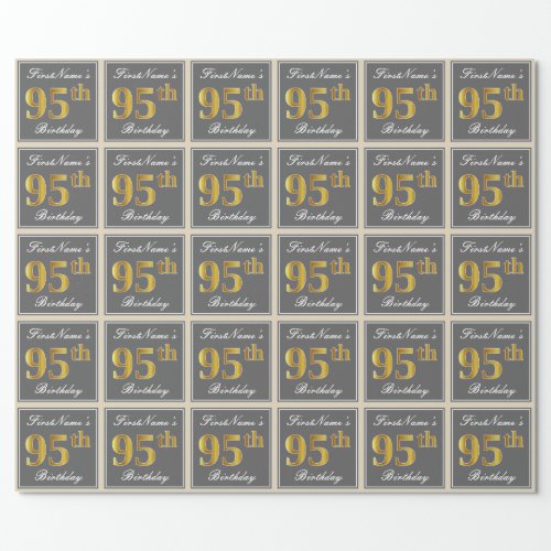 Elegant Gray Faux Gold 95th Birthday  Name Wrapping Paper