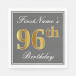 [ Thumbnail: Elegant Gray, Faux Gold 96th Birthday; Custom Name Napkins ]