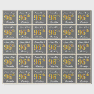 Elegant, Gray, Faux Gold 96th Birthday + Name Wrapping Paper