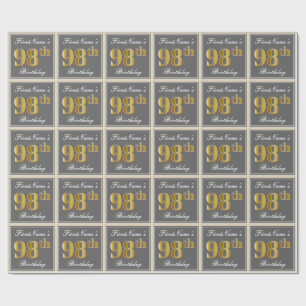 Elegant, Gray, Faux Gold 98th Birthday + Name Wrapping Paper