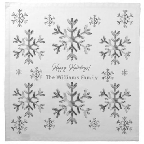 Elegant Gray Faux Silver Snowflakes Christmas Cloth Napkin