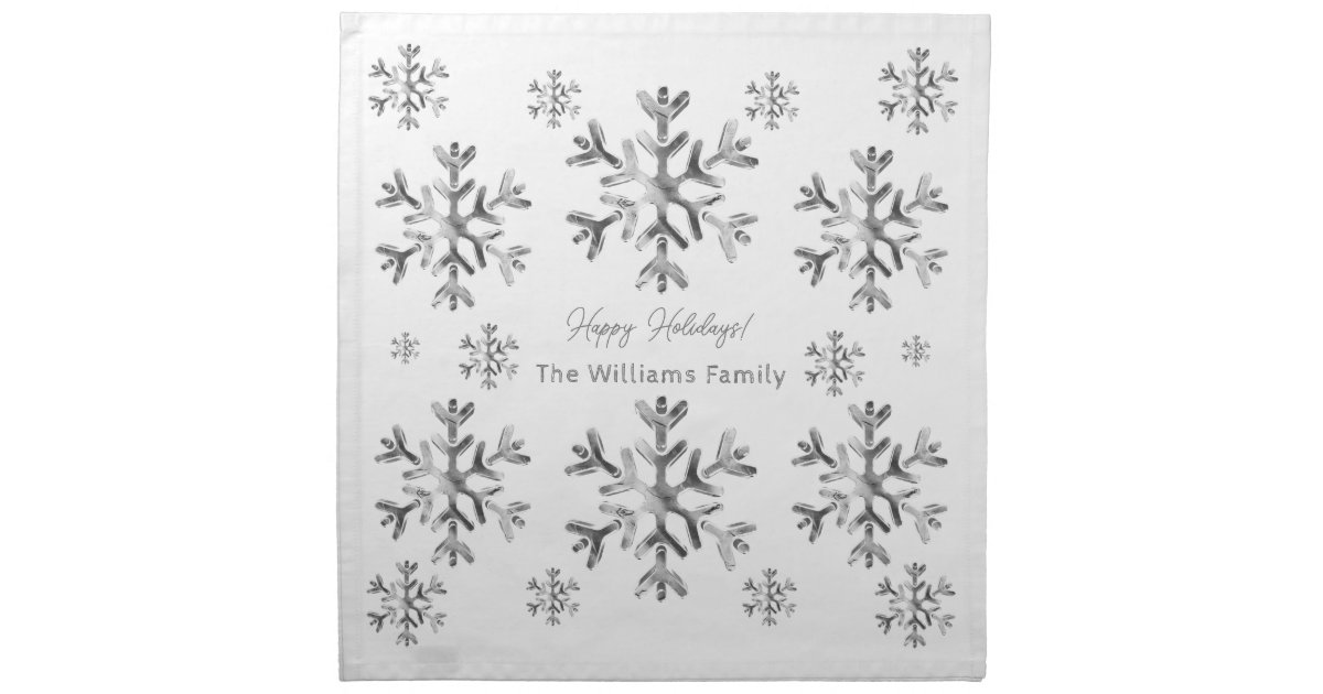 12 Christmas Snowflake Cloth Napkin Set White Silver Shimmer Gray