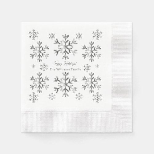 Elegant Gray Faux Silver Snowflakes Christmas Napkins