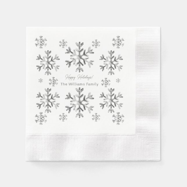 Elegant Gray Faux Silver Snowflakes Christmas Napkins (Front)