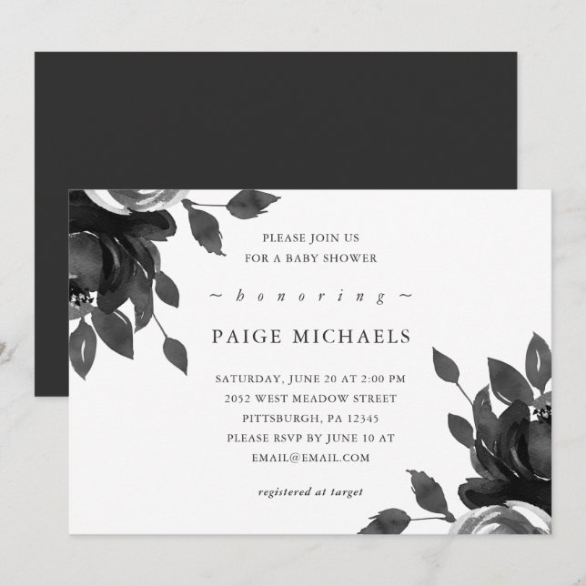 Elegant Gray Floral Baby Shower Invitation (Front/Back)