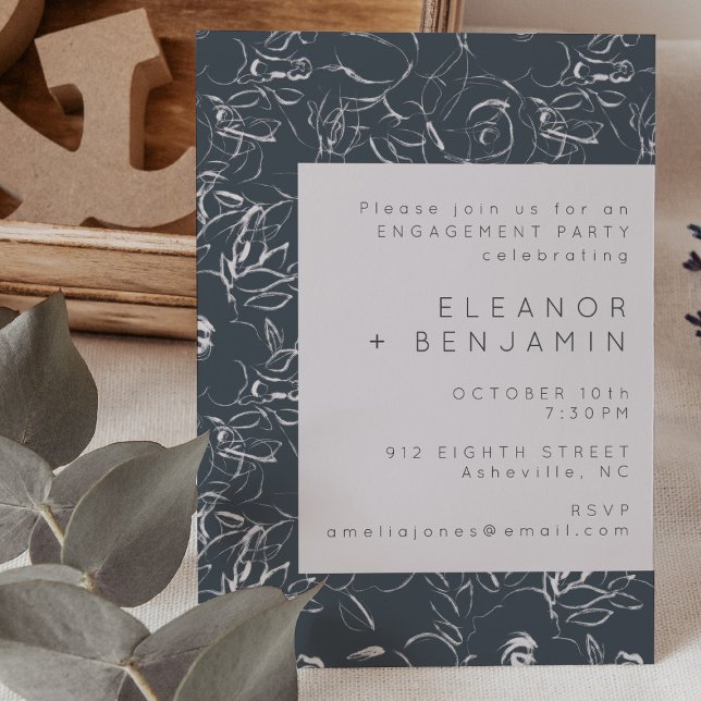 Elegant Gray Floral Botanical Engagement Party Invitation (Creator Uploaded)