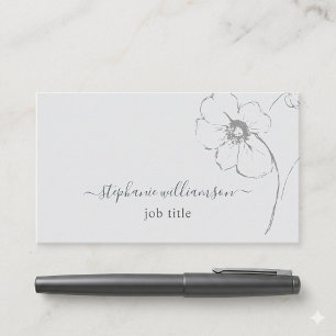 Elegant Gray Floral Botanical Line Art Business Card