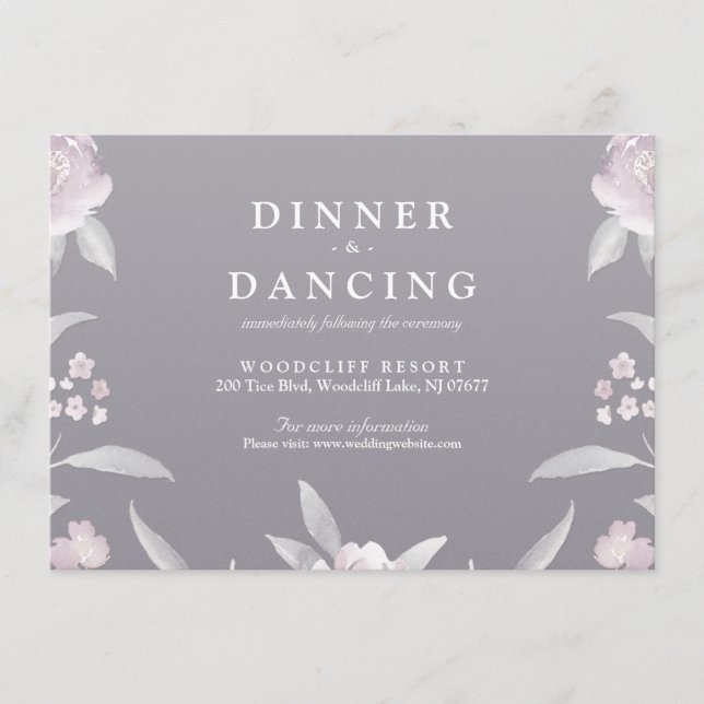 Elegant gray floral Chinoiserie Wedding reception Enclosure Card (Front)