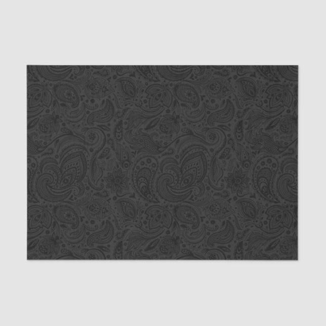 Elegant Gray Floral Damasks Black Background 2 Tissue Paper (Front)