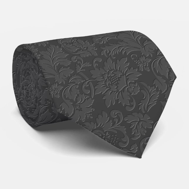 Elegant Gray Floral Damasks Tie (Rolled)